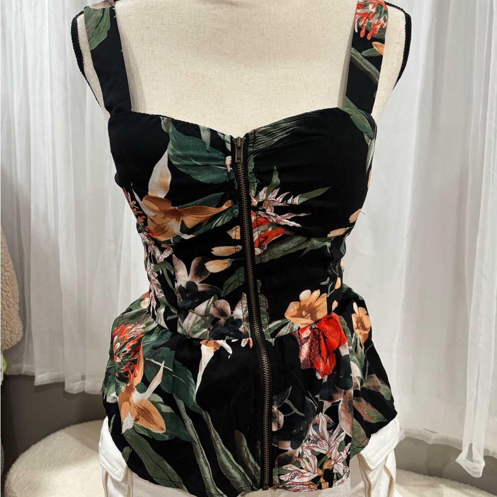 Floral Zip-Up Bustier Top